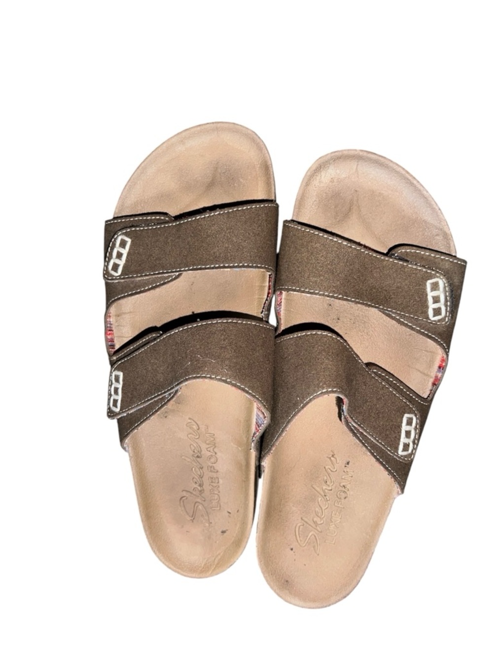 Skechers Brown Double-Strap Suede Slide Sandals - Picture 2 of 3